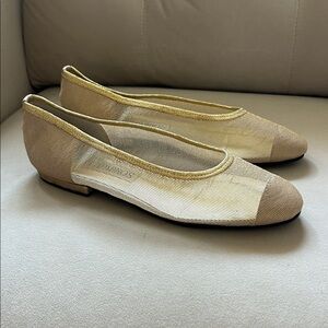 Caparros Beige and Gold Mesh Flats